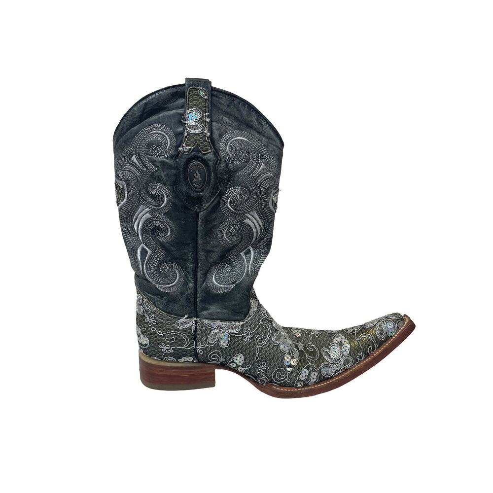 Austente Leather And Sequin Pointy Toe Cowboy Boots Size 10.5 Botas Tribaleras